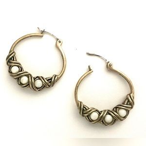 Barse Thailand Bronze & Mother of Pearl Boho Hoop Earrings